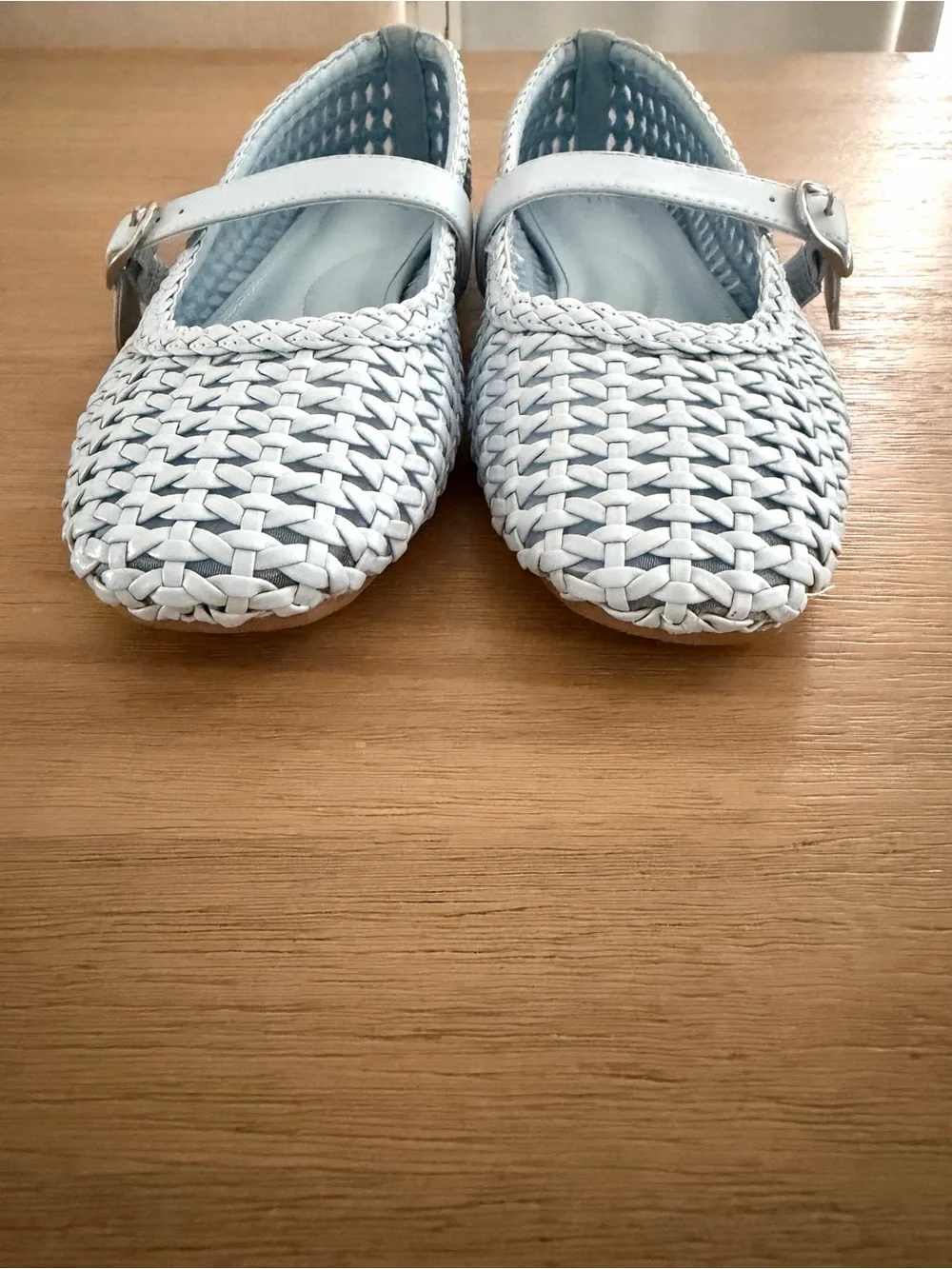 Time and Tru Light Blue Woven Flats With Adjustable Buckle GUC